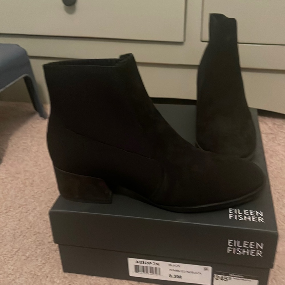 Eileen Fisher black tumbled nubuck bootie